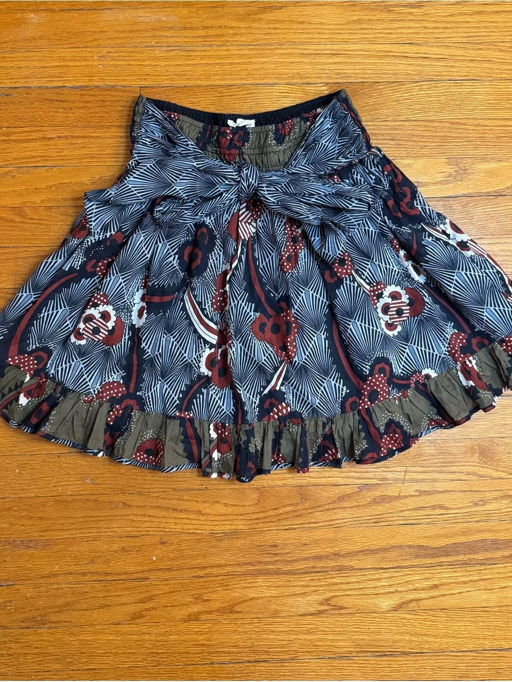 Anthropologie Floreat Mixed Print Bow Waist Ruffle Skirt Boho Size Medium